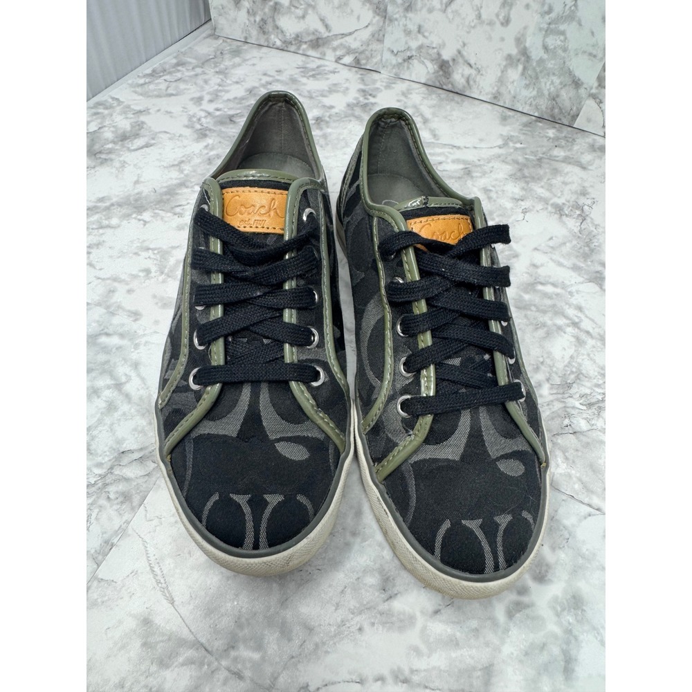 Coach Black & Olive Canvas Low-Top Sneakers - Picture 5 of 12